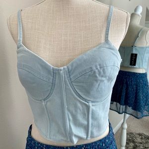 Washed Denim Crop Tank Top NWT
